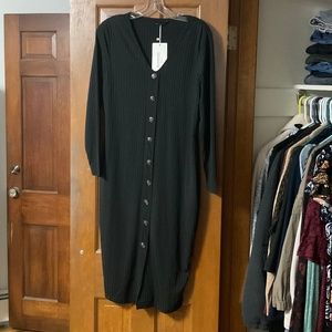 Bloomchic Solid V Neck Button Up Rib Knit Skinny Midi Dress Size 12